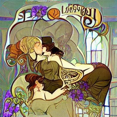 Sapphic Embrace: Art Nouveau Style Illustration