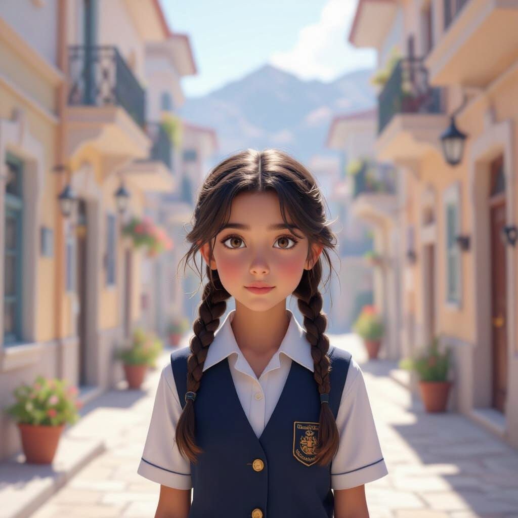 Inquisitive Greek Schoolgirl in Detailed Matte Painting
