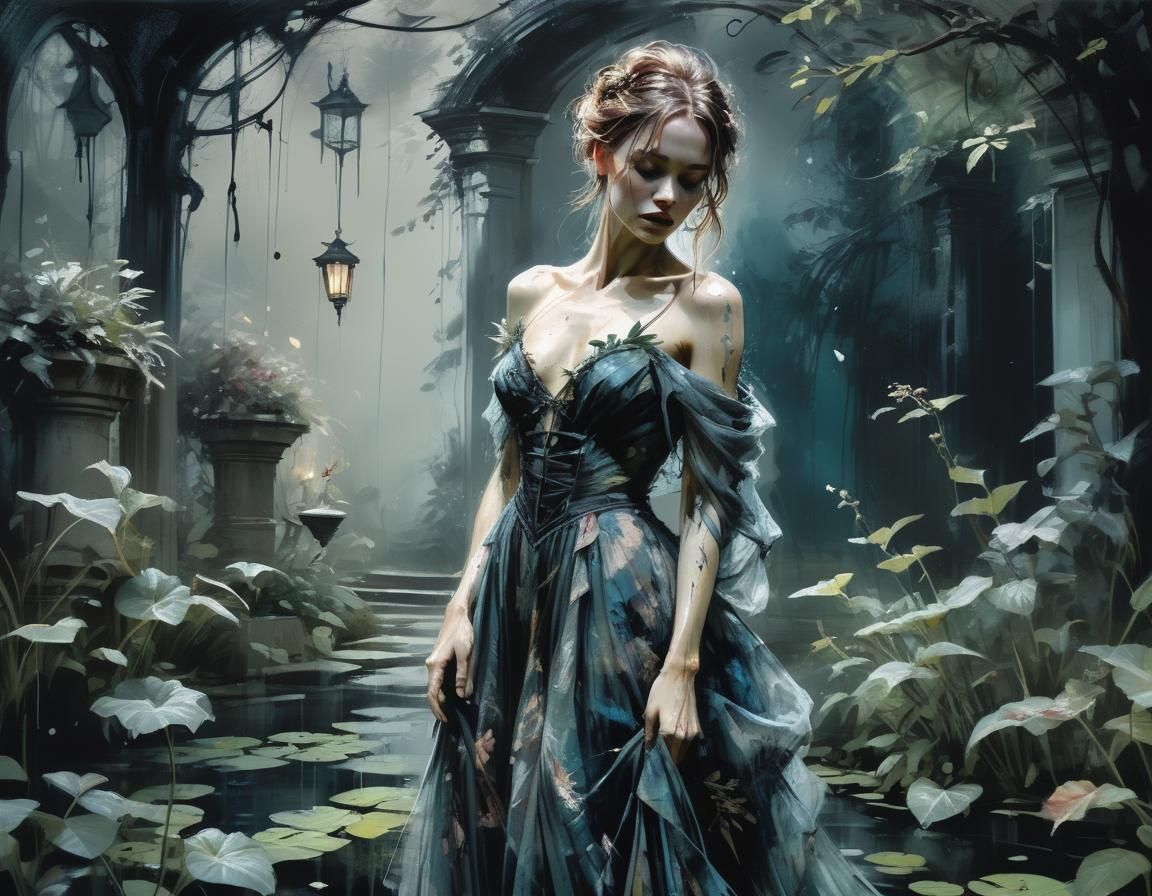 Opulent Woman in Ominous Garden, Carne Griffiths Style