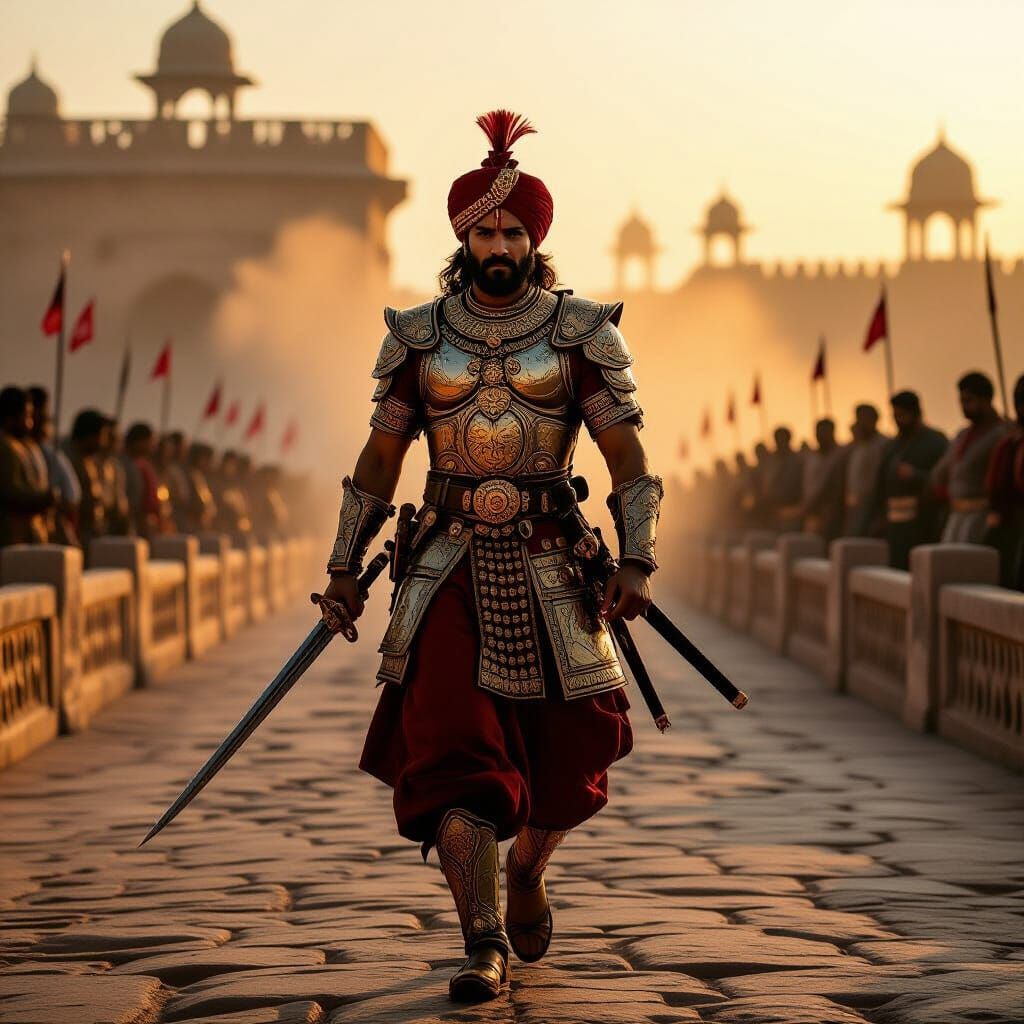 Rajputana Warrior Prince Leads Army at Dawn