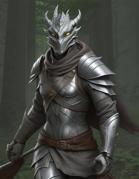Silver Dragonborn Ranger in a Forest