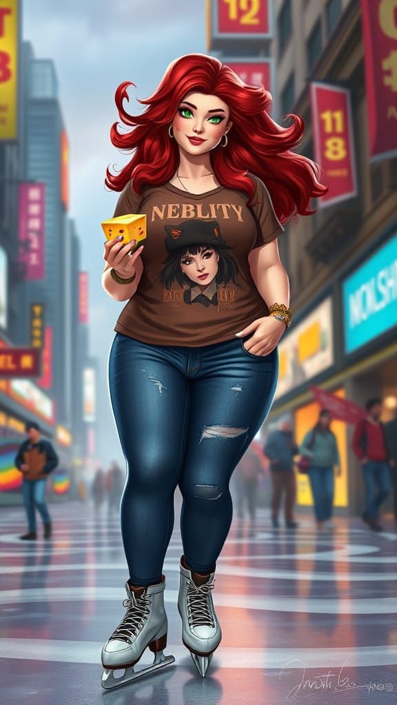 Fantasy Realism Portrait of Red Haired Woman on Ice Skates