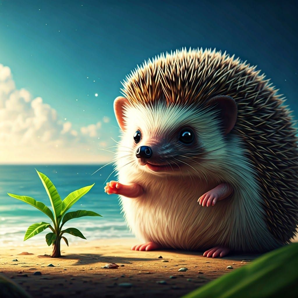 Hedgehog's Seaside Adventure: A Whimsical Digital Painting