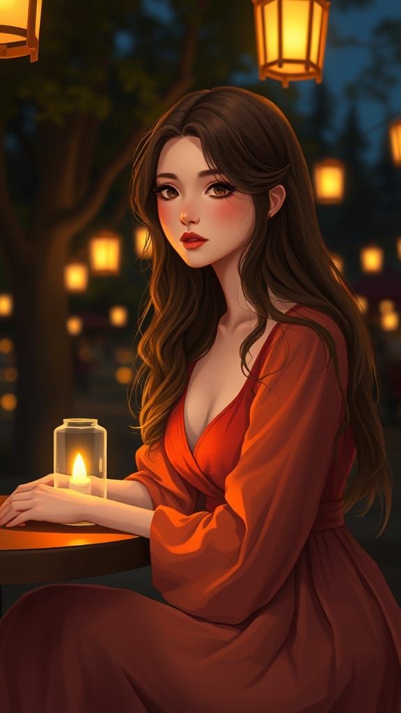 Romantic Nighttime Scene with Lanterns and Gentle Lighting