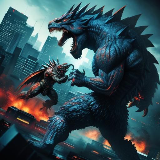 Super Gigan Unleashes Cybernetic Power in Cityscape