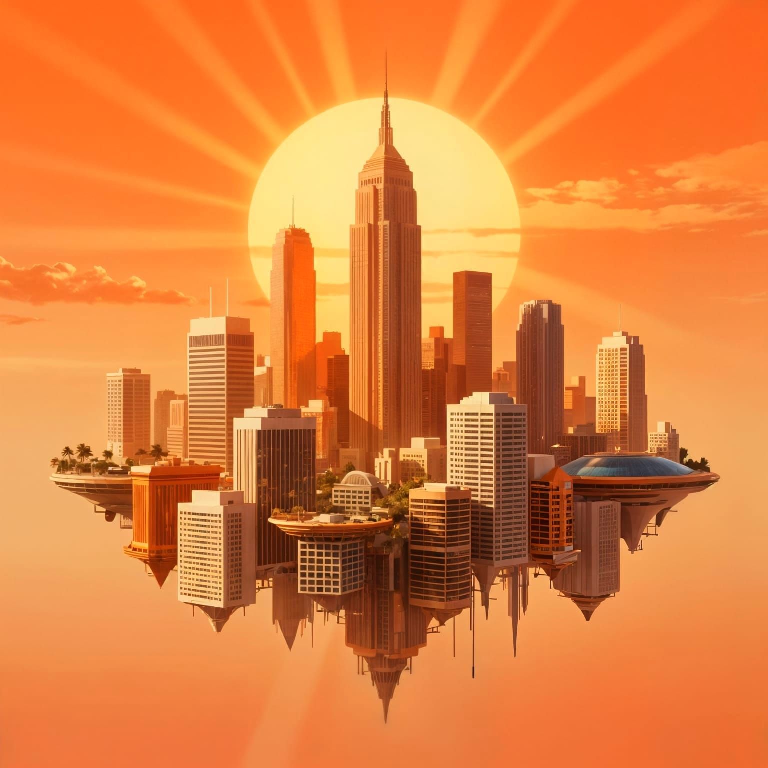 Utopian Floating City on Sunbeams