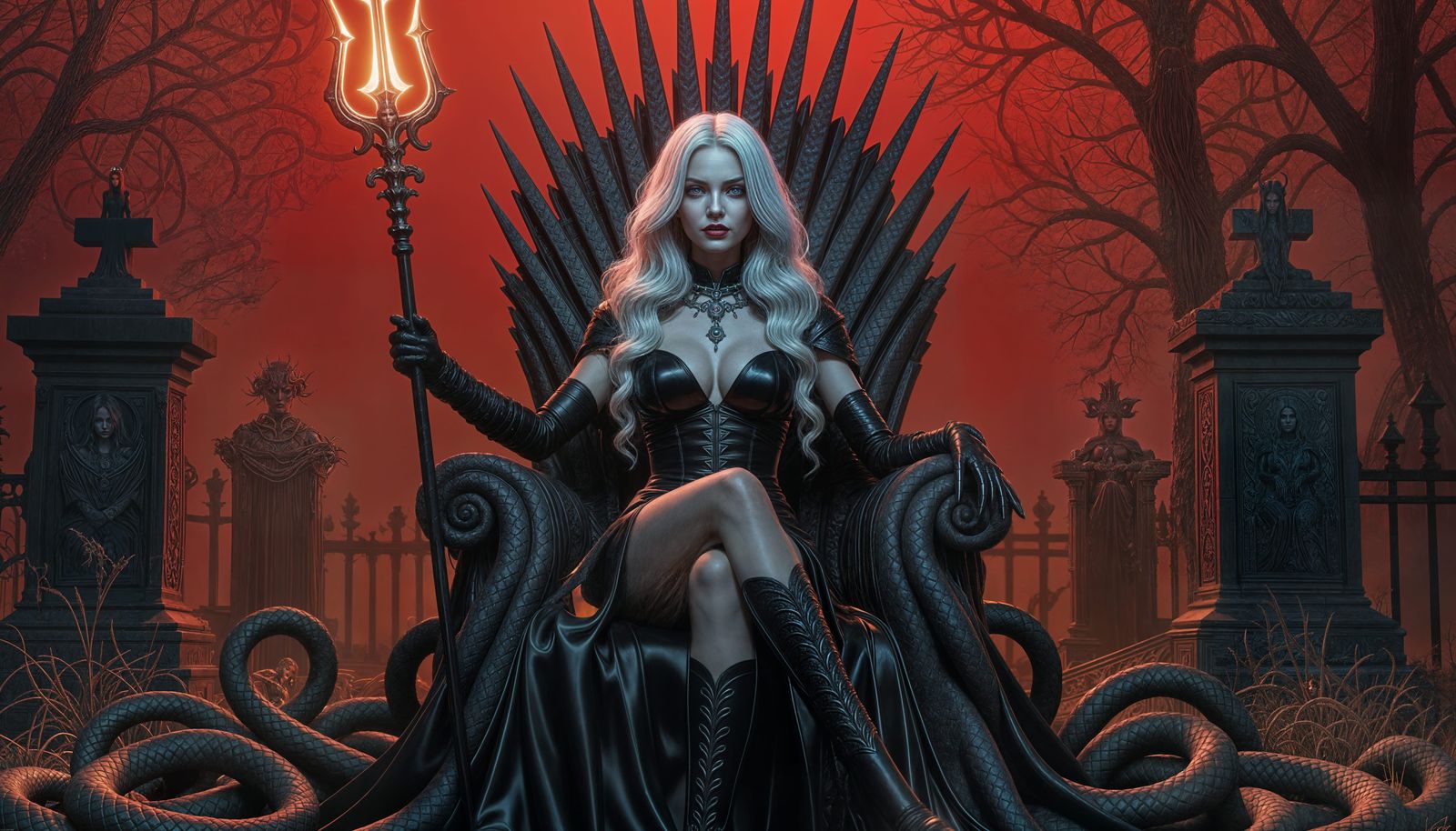 Gothic Woman on Throne of Snakes, Comic Art