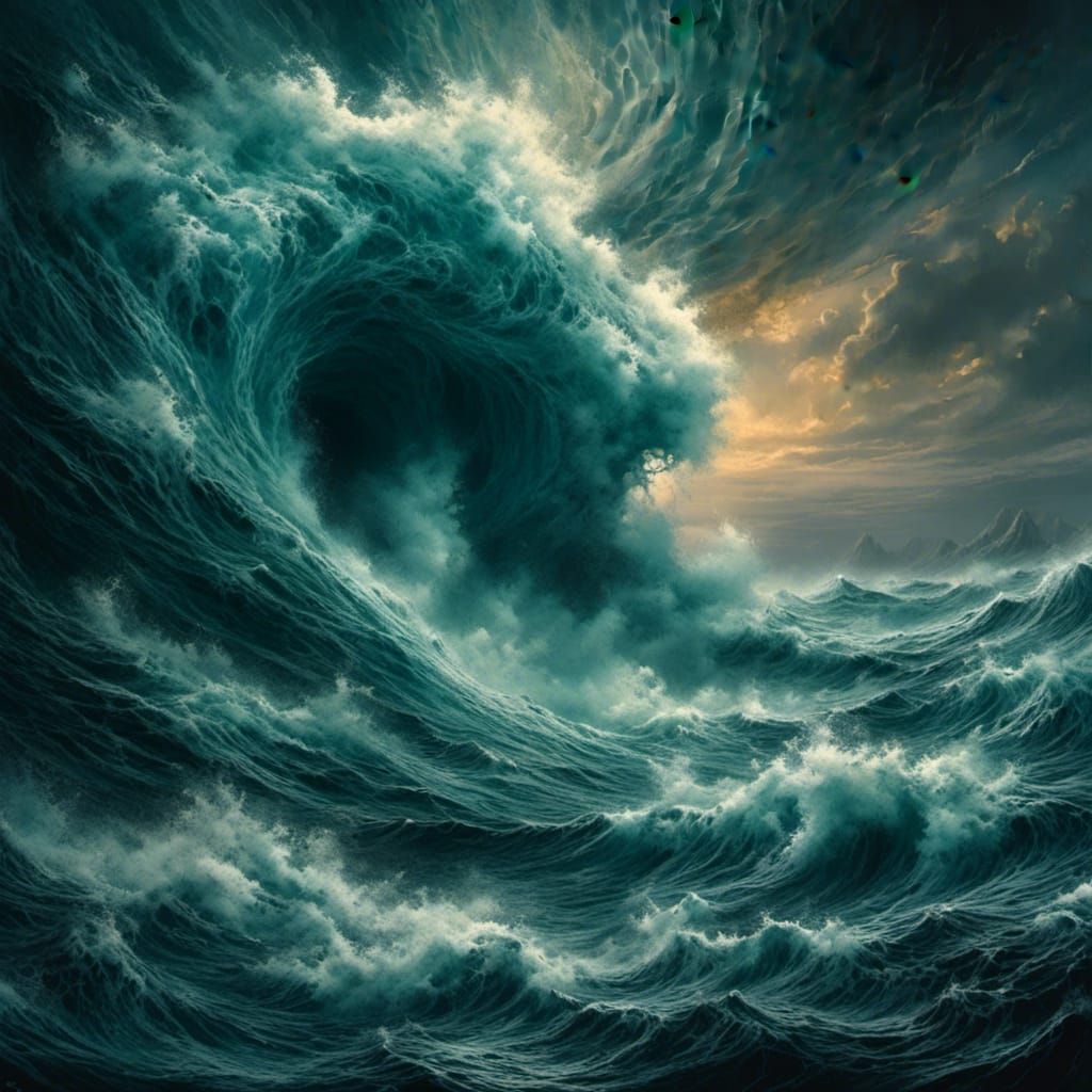 Colossal Whirlpool Dominates Seascape: Detailed Matte Painti...