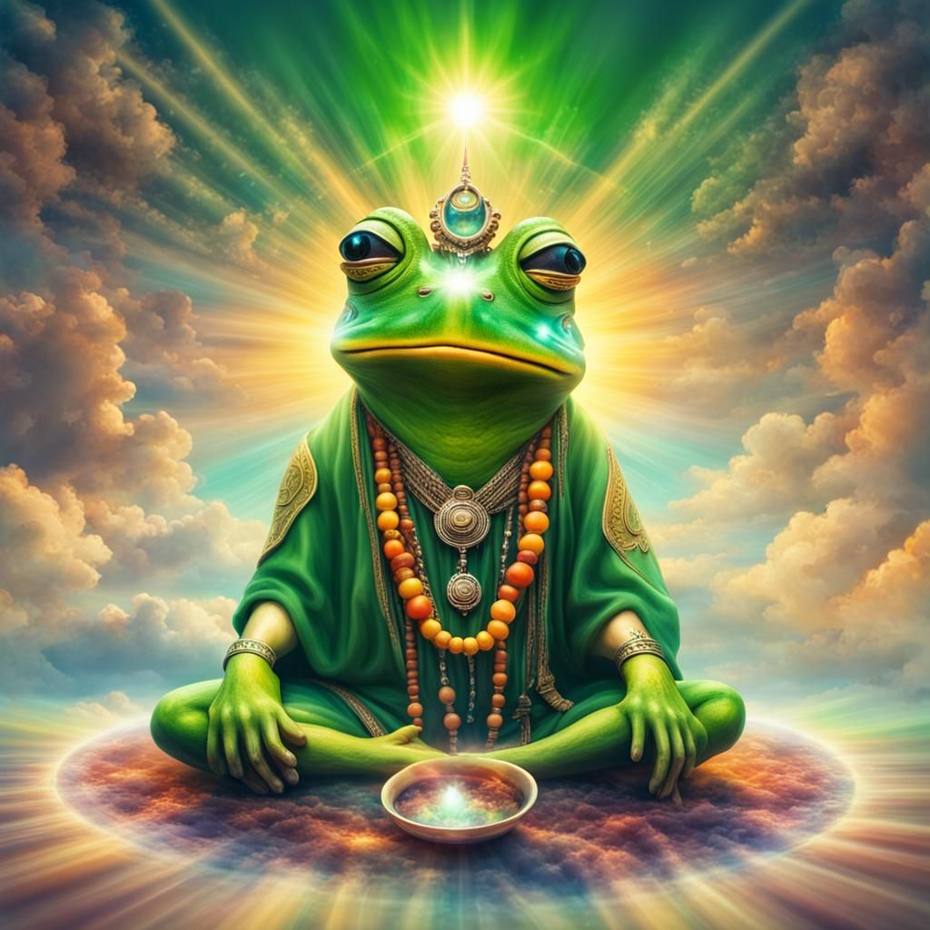 Green Frog Shaman Healing Ceremony in Futuristic Style