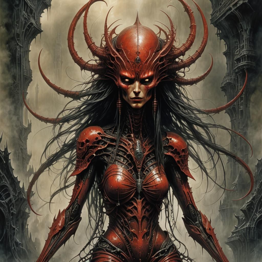 Red Alien Goddess of Vengeance: Dark Fantasy Art
