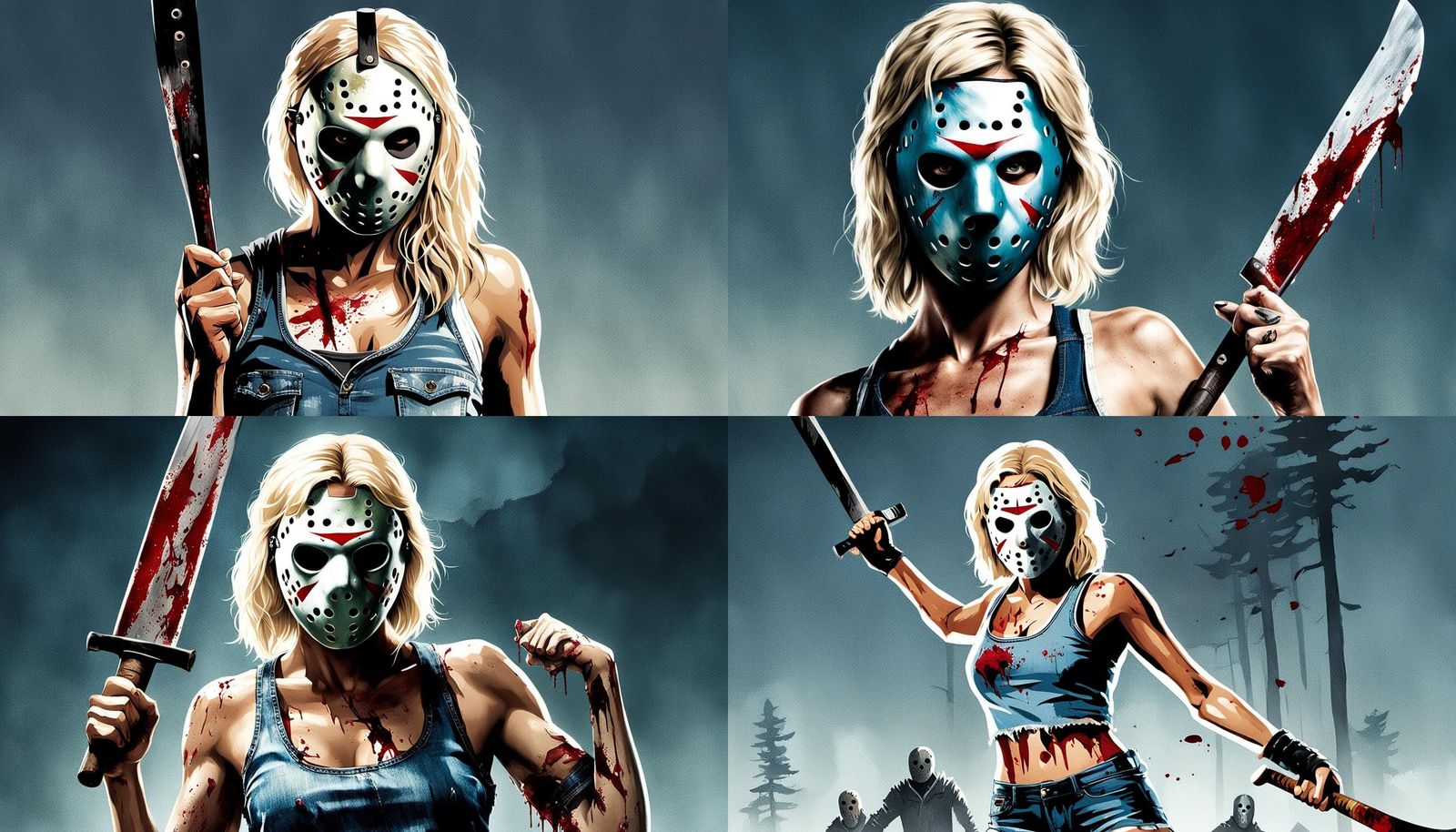 Friday the 13th with Jessica Vorhees wearing a hockey mask