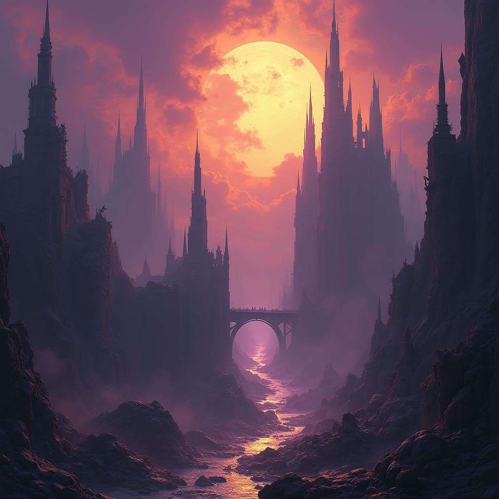 Fantasy Metropolis in Catastrophic Downfall, Dark Fantasy Co...