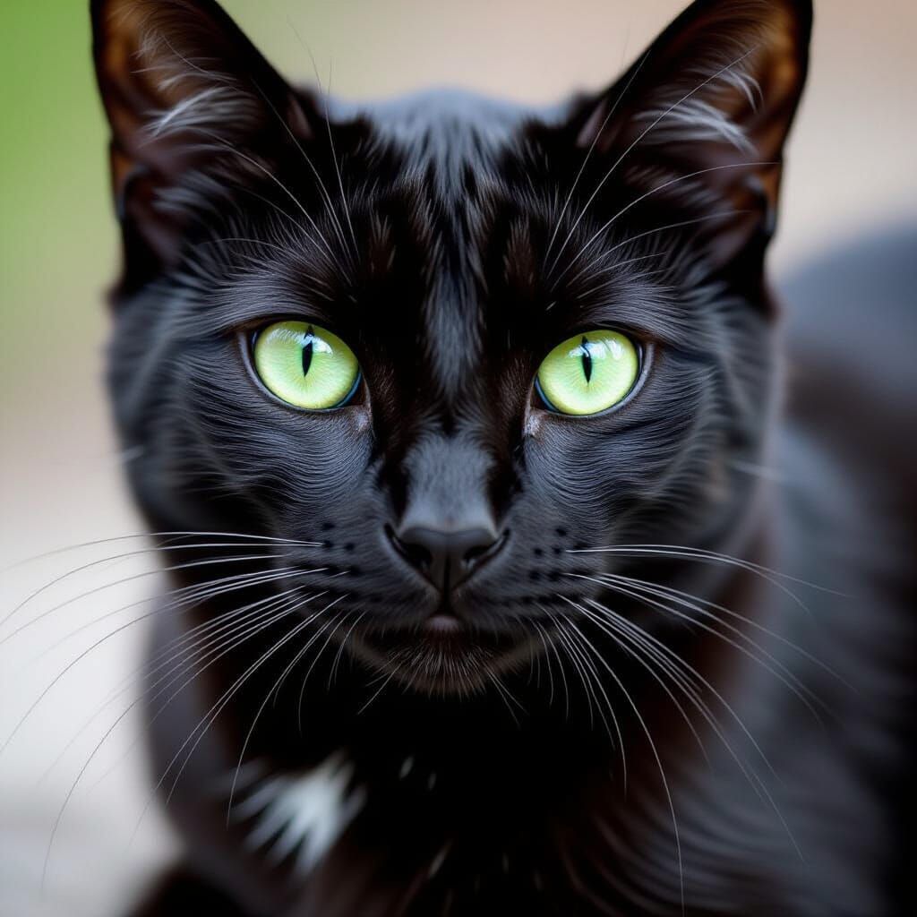 Sleek Black Cat with Piercing Green Eyes