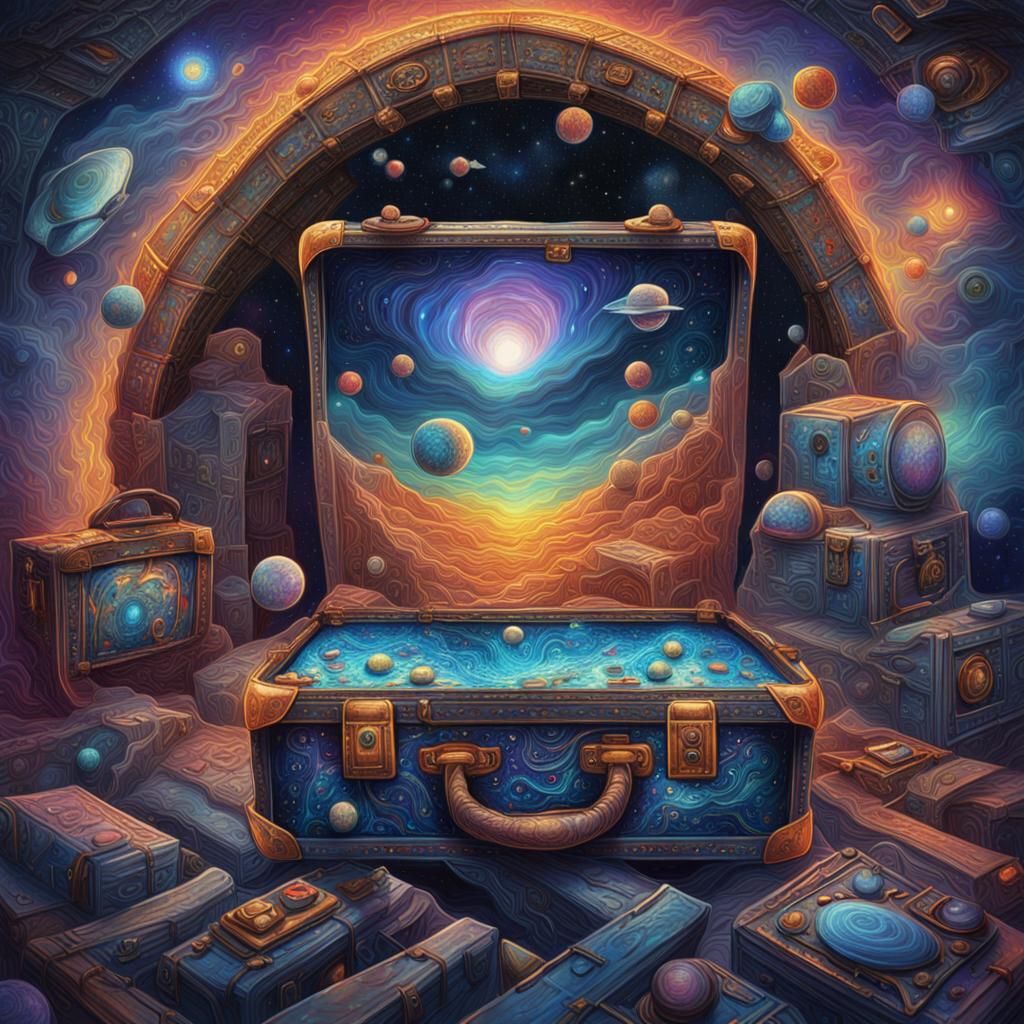 Cosmic Memory Relinquishing Suitcase: Visionary Art