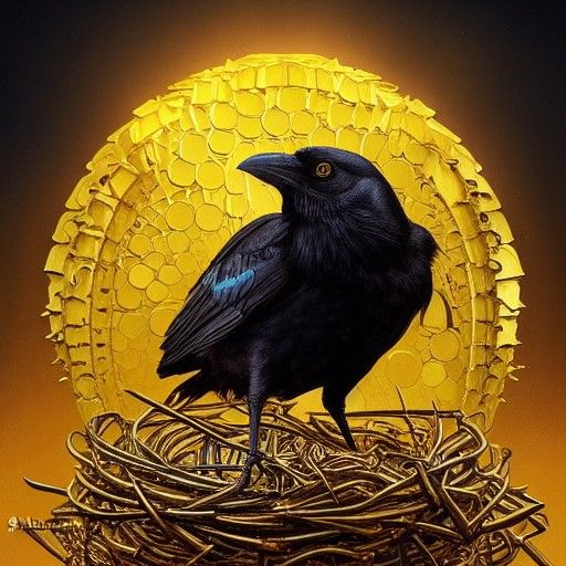 Golden Crow in Gilded Nest, Fantasy Art