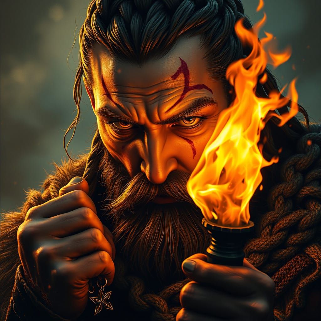 Battle-Scarred Warrior Ignites Ethereal Flame