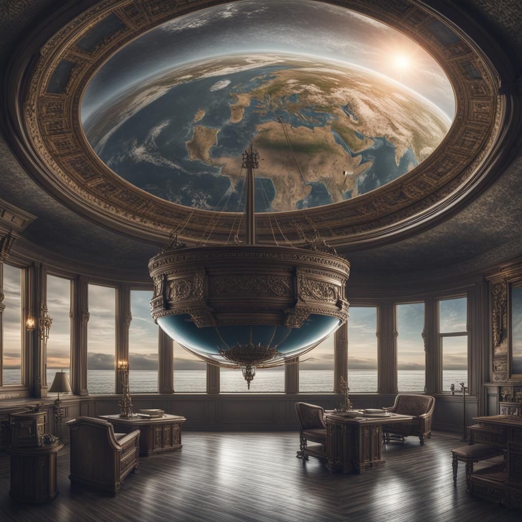 Detailed Flat Earth Map in Hyperrealistic Style