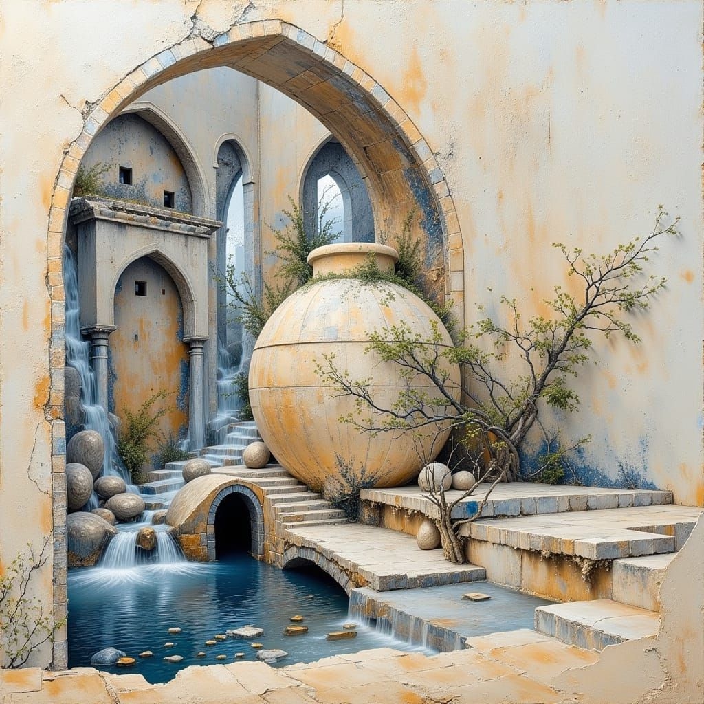 Surreal Moroccan Mosaic Over Old Watermill