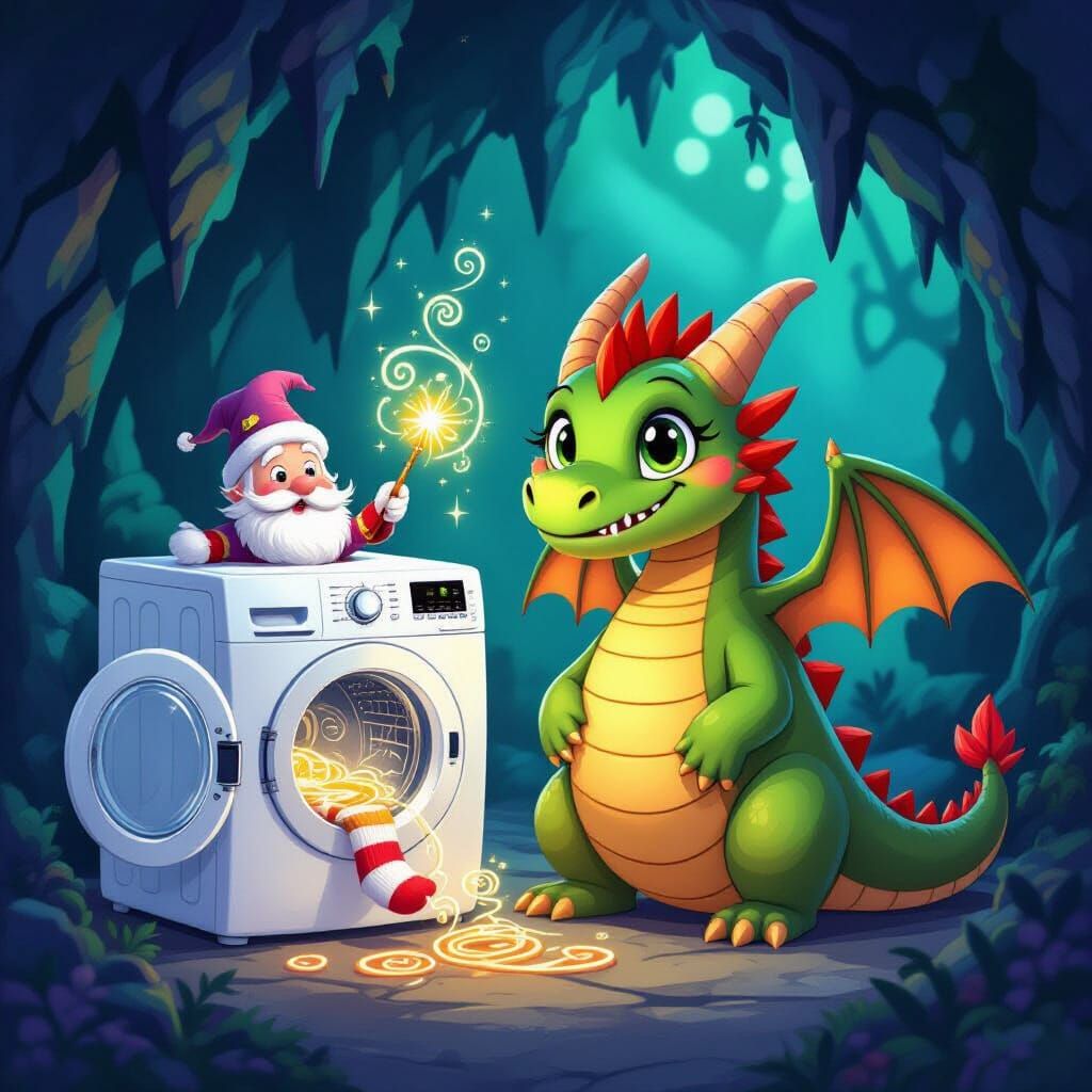 Gothic Cartoon Wizard Sock Conjures Dragon Dryer