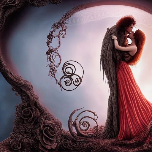 Angel's Kiss: A Tim Burton-esque Digital Painting