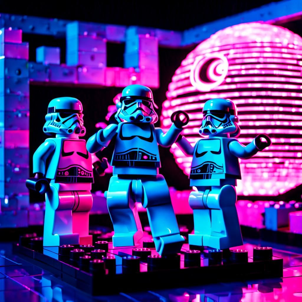 Vaporwave Lego Dancers with Neon Death Star