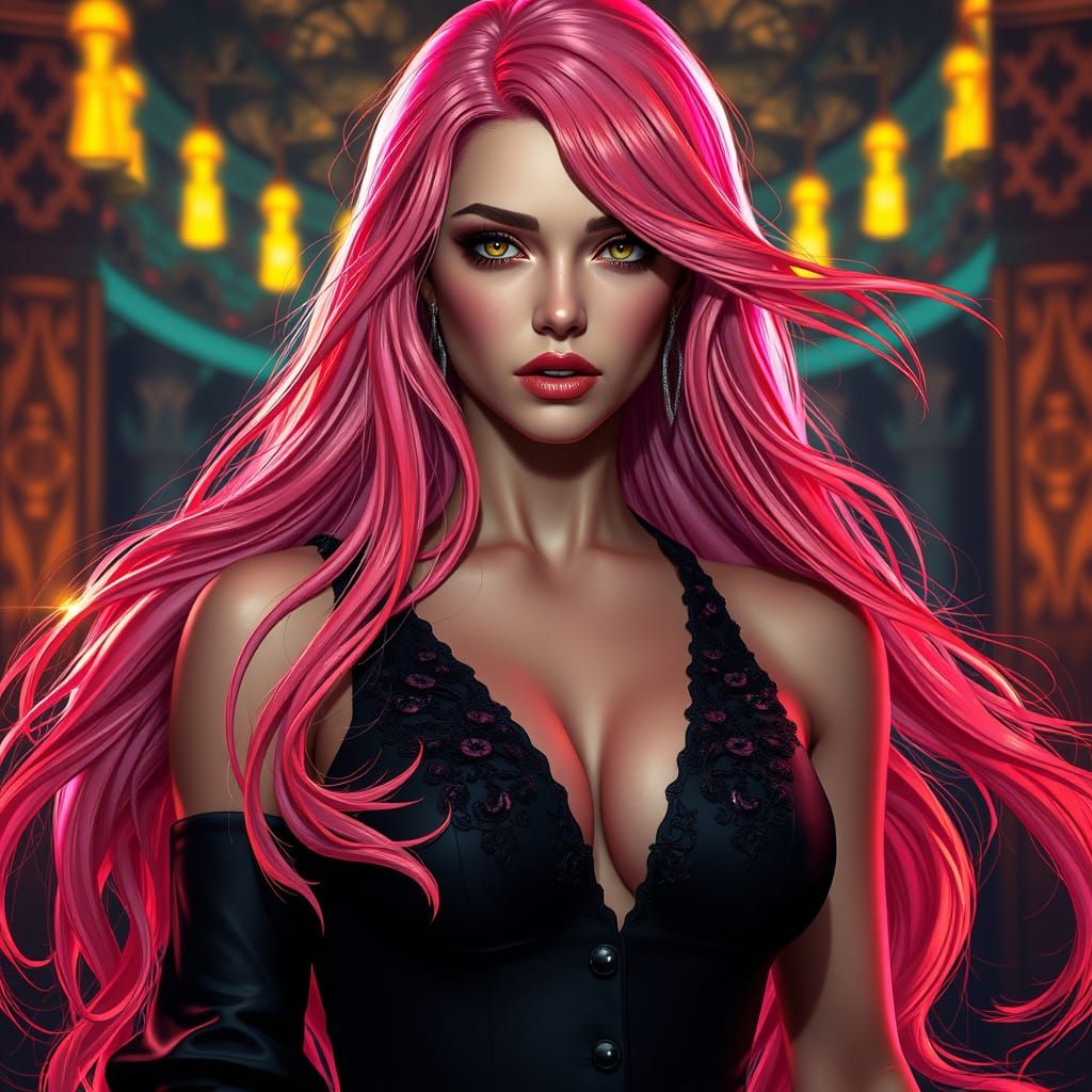 Female Mafia Boss in Dark Fantasy Art Nouveau Style