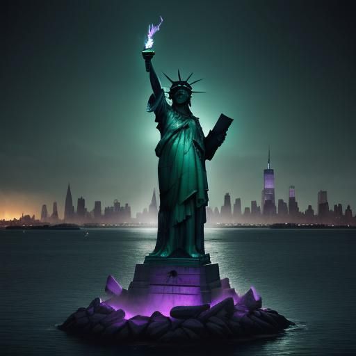 Ms. Joker as Liberty: Gotham Harbor Fantasy Art