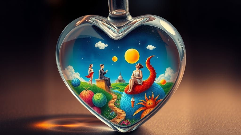 Surrealist Masterpiece Inside Glass Bottle in Hyperrealistic...