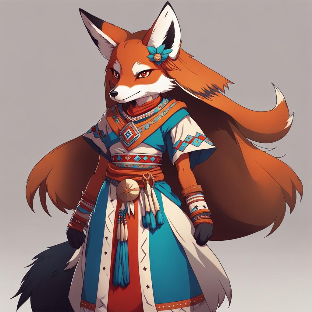 Fierce Anthropomorphic Fox in Anime Style