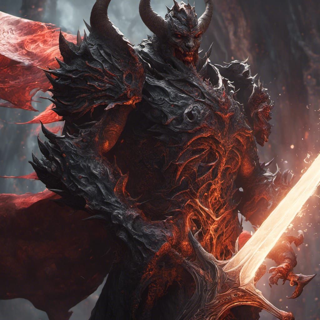 Hyperdetailed Demon Sword in Dark Fantasy Style