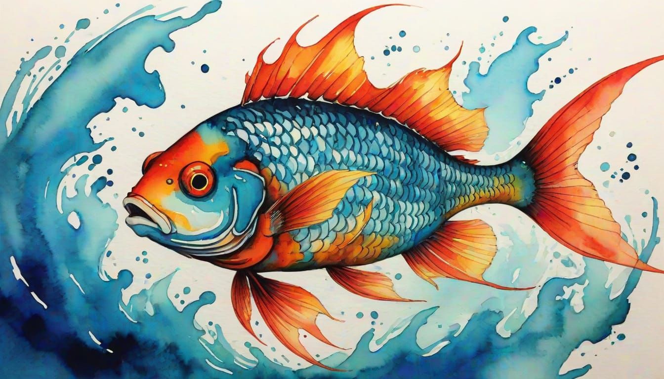 Vibrant Fire Fish in Watercolor Masterpiece