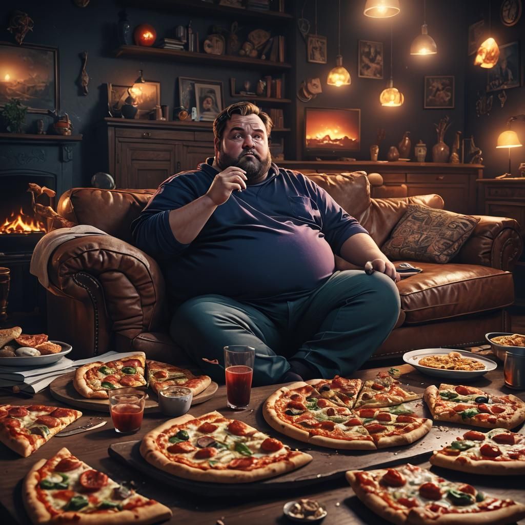 Lazy Man Watching TV: Detailed Matte Painting