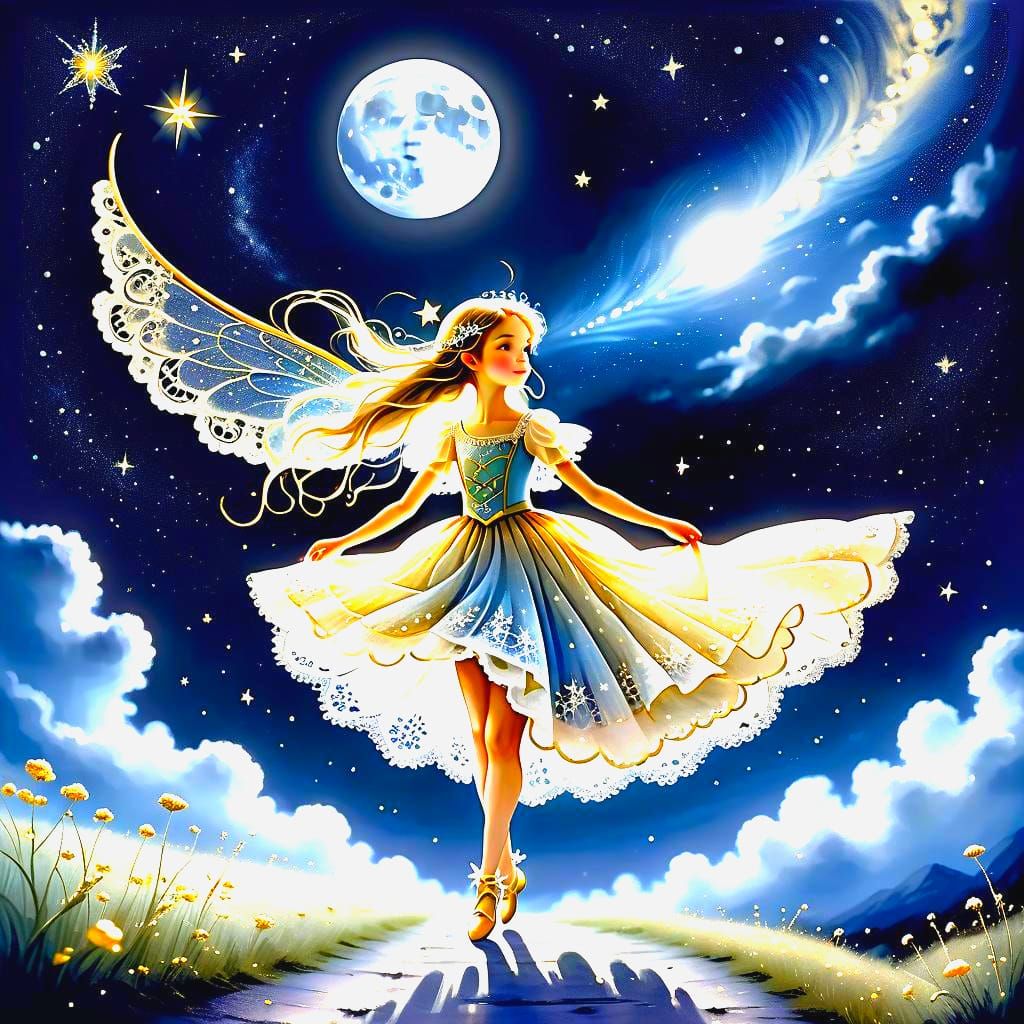 Moon Fairy in Starry Night, Photorealistic Style