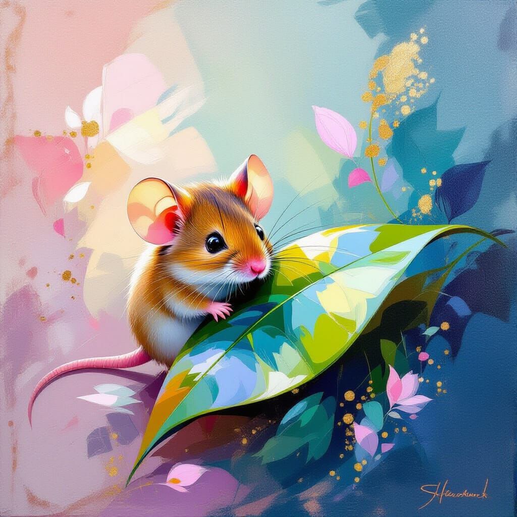 Shy Mouse Hiding: Impressionistic Painting with Radiant Colo...