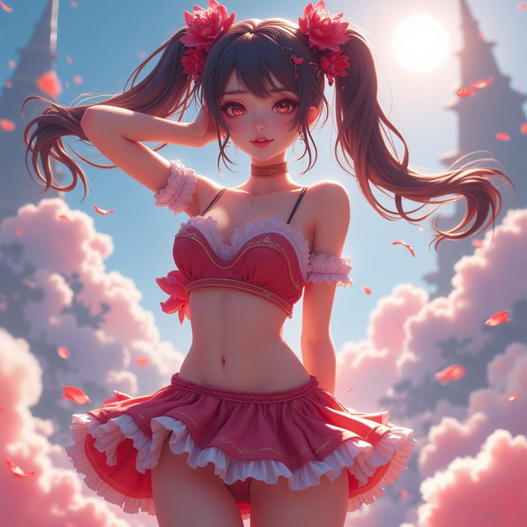 Dynamic Anime Woman in Vibrant 3D Art