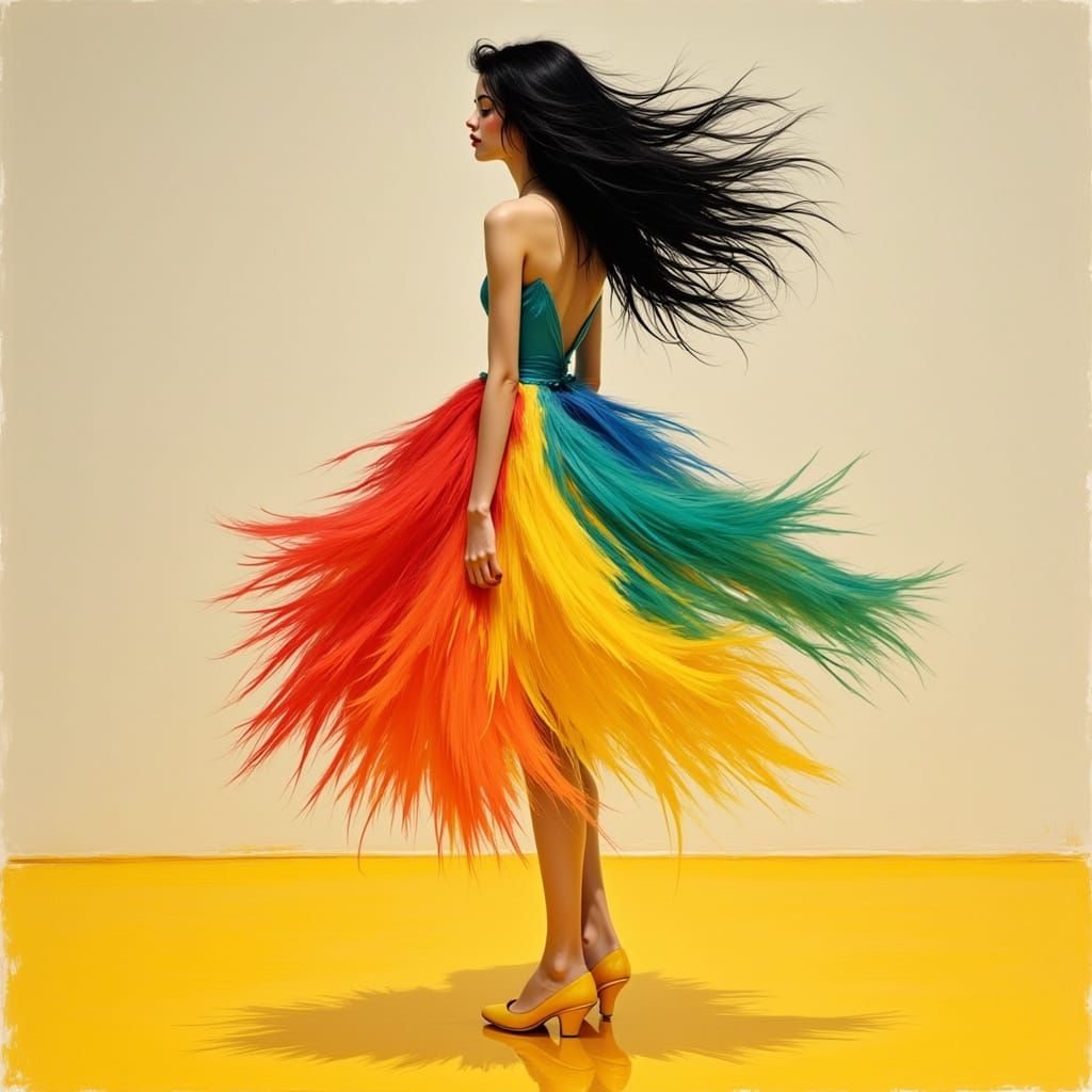 Girl in Rainbow Dress, Impressionist Oil Painting