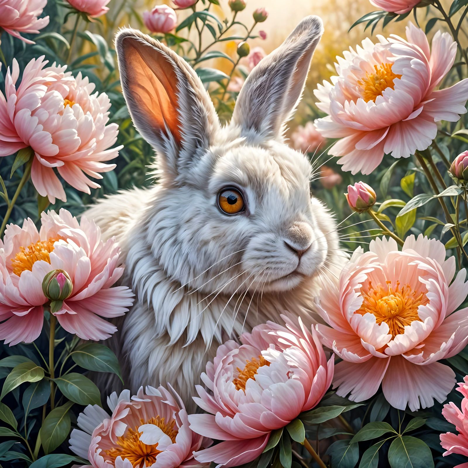 Whimsical Rabbit Hides in Vibrant Peonies