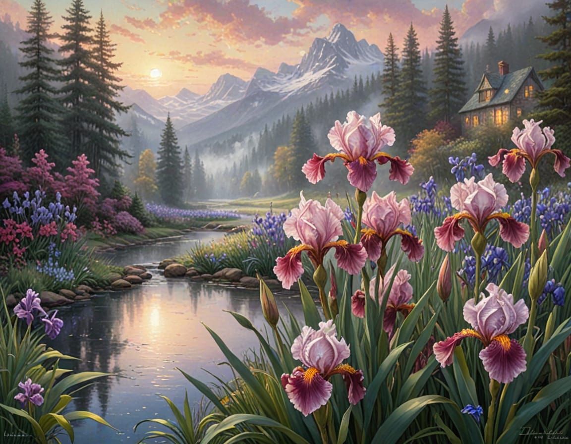 Ethereal Mist Over Cranberry Iris Meadow