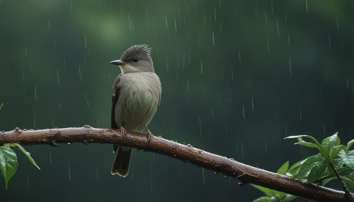 White-throated Pewee in Rain, Splash Art Style