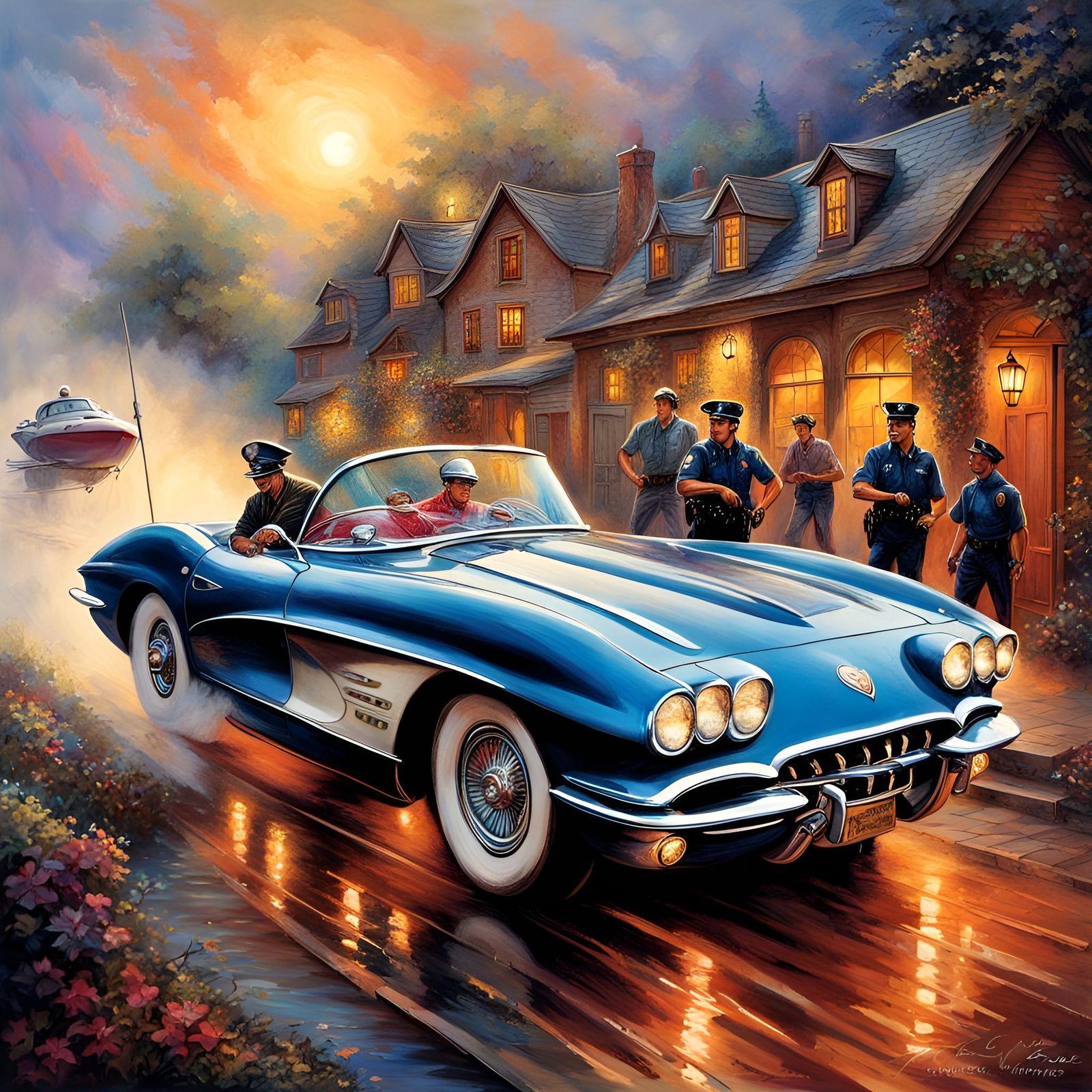 Arrest of Corvette Driver: An Artistic Illustration