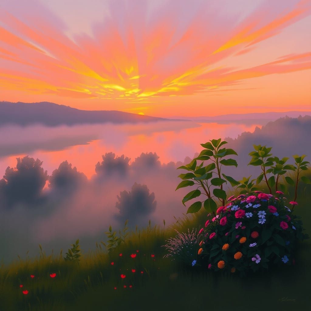 Peaceful Evening Landscape in Impressionist Style