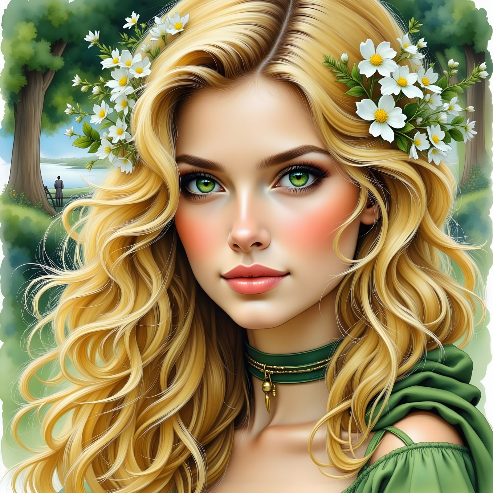 Norse Goddess Portrait in Oil Watercolor Style