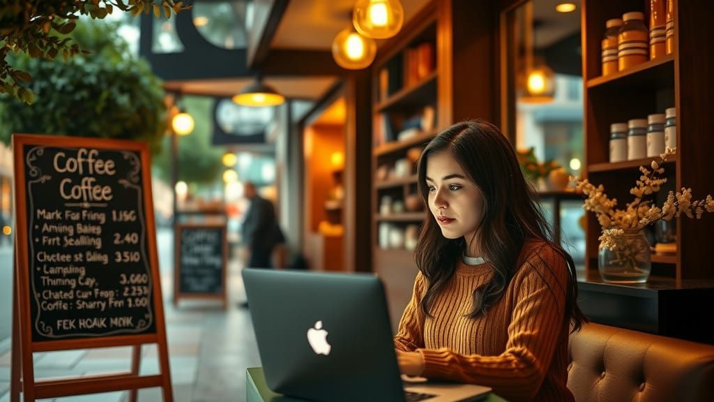 Cozy Coffee Shop with Warm Ambiance and Soft Lighting
