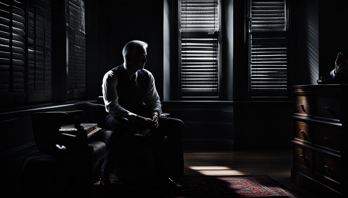 Frightened Man in Dark Room: Chiaroscuro Style