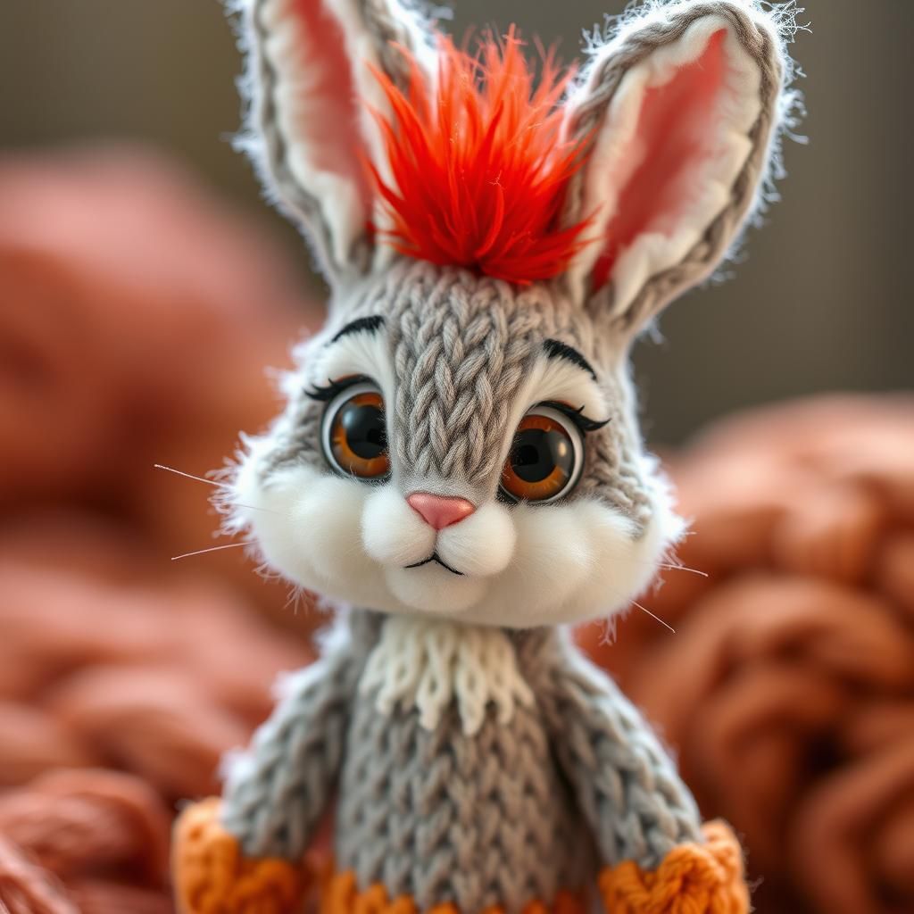 Knitted Wool Chibi Bugs Bunny with Mohawk