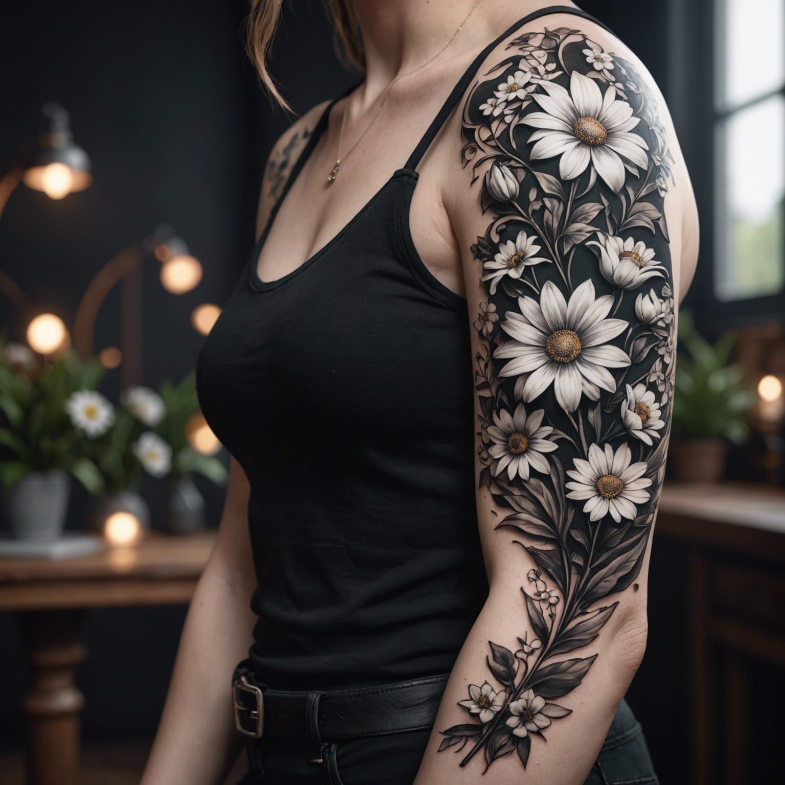 Floral Arm Tattoo Design in 3D Cinematic Style