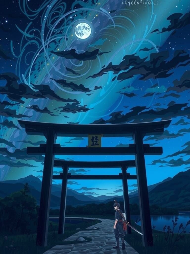 Elegant Swordsman Under Starry Japanese Skies