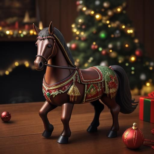 Surreal Wooden Toy Rocking Horse in Dimly Lit Room