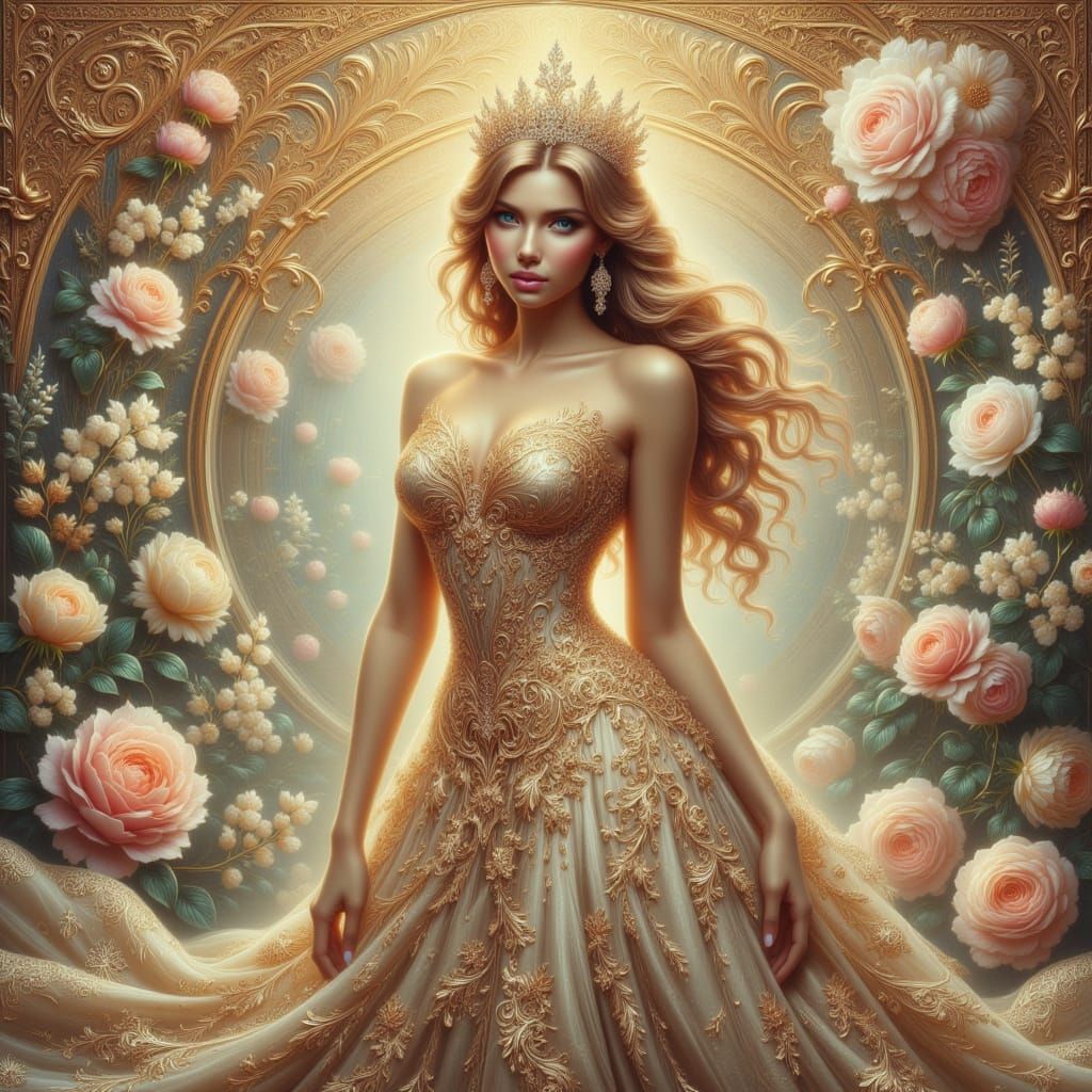 Elegant Woman in Art Nouveau Style Gown