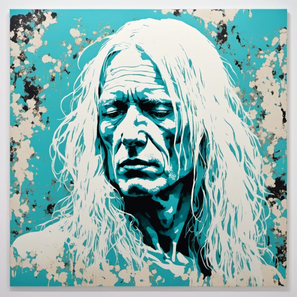 Johnny Winter in Cyan and White Silkscreen